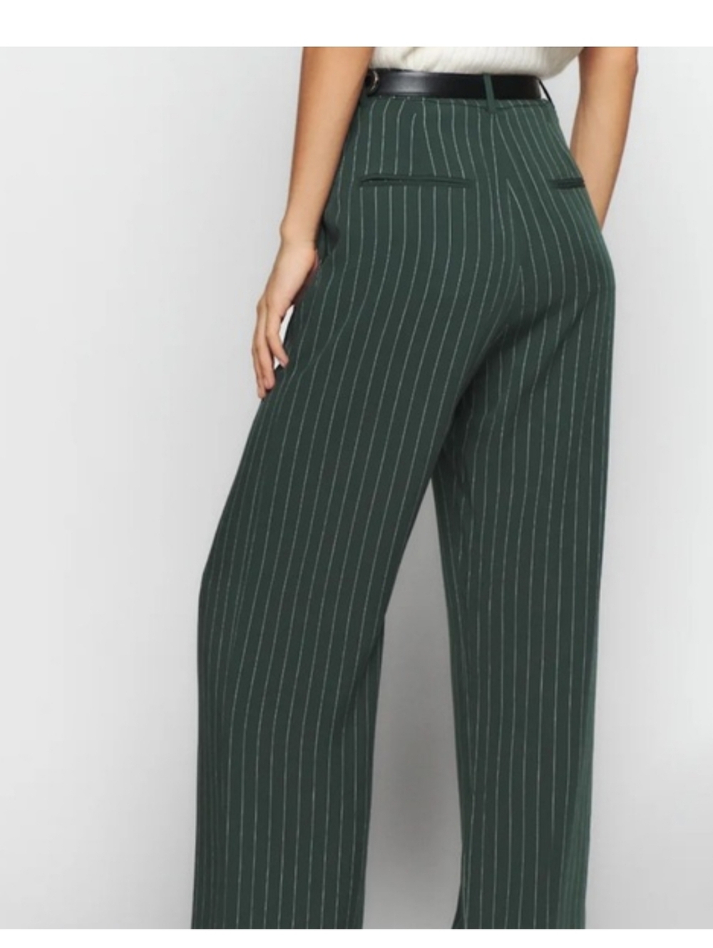Reformation Mason Pants Wide Leg Pin Stripe Green Size 0 - Picture 2 of 12